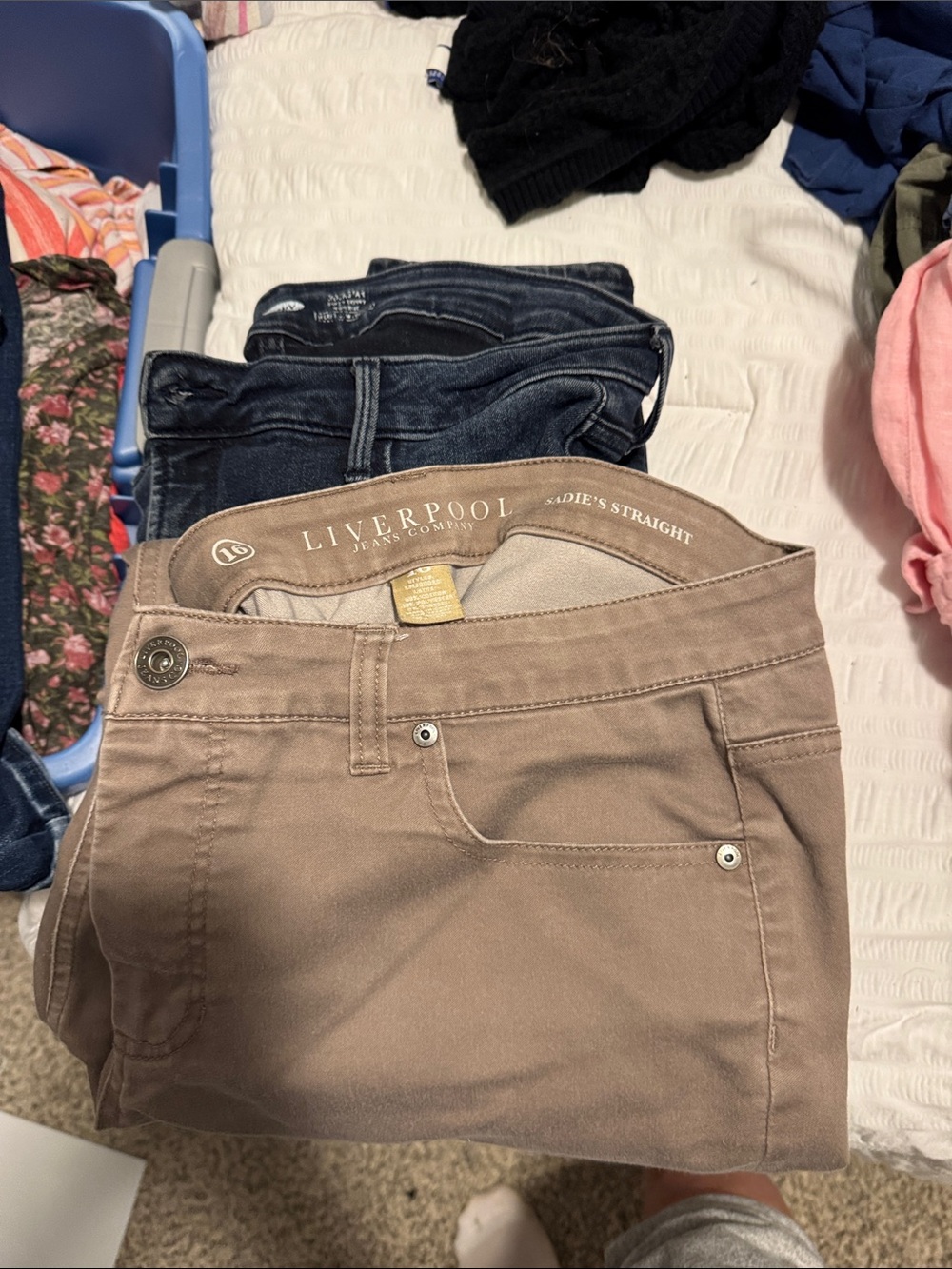 Bundle Liverpool Jeans Company Women's Straight Leg Jeans in Taupe and old navy